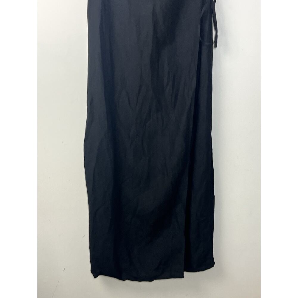 Finity Naturals Linen Blend Midi Wrap Dress 4 Black V Neck Sleeveless Minimalist - Picture 5 of 12